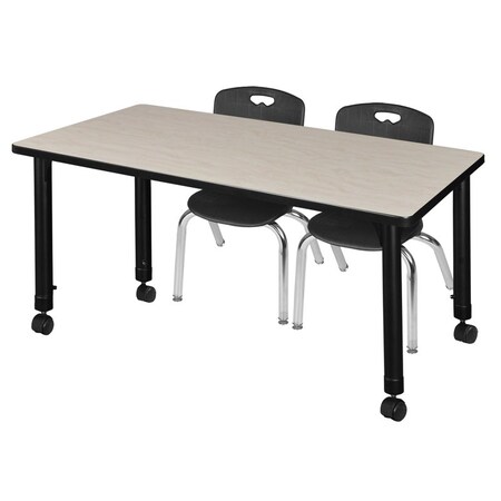 Regency Kee 48 x 24 in. Mobile Adjustable Classroom Table- Maple & 2 Andy 12 in. Stack Chairs- Black MT4824PLAPCBK45BK